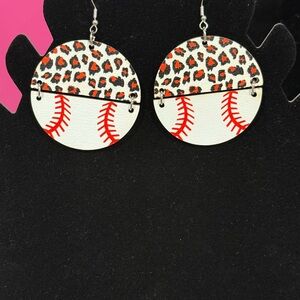 Leopard Baseball Double-Disk Earrings - White & Red